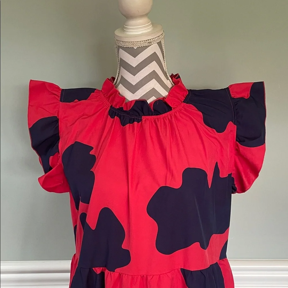 Red and Navy Floral Tiered Dress Size XL